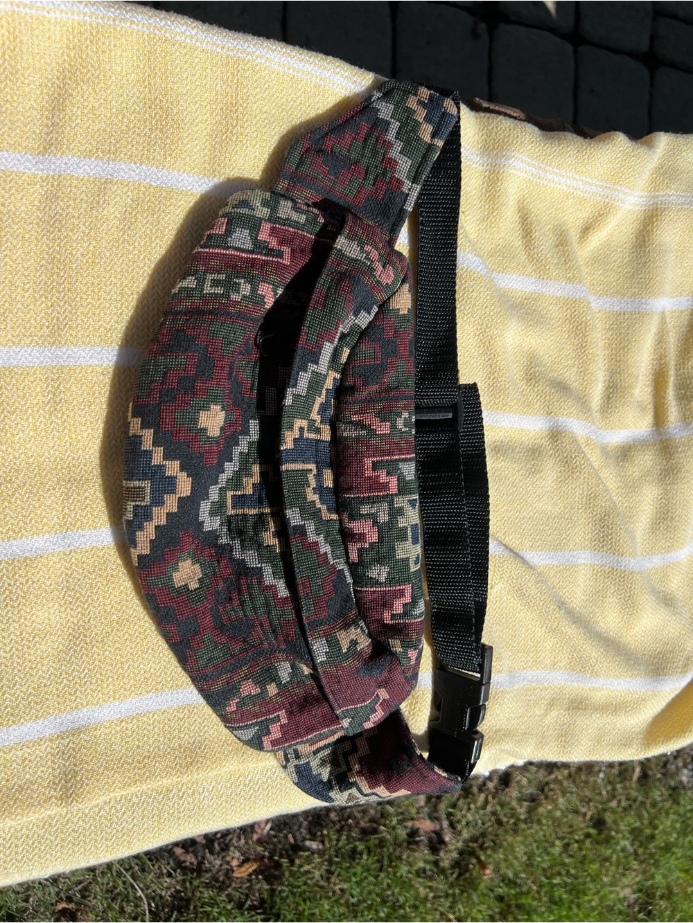 Patterned Aztec-Style Waist Bag in Green and Burgundy
